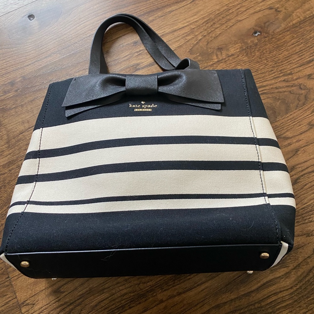 Kate Spade Black and Cream Striped Tote Bag